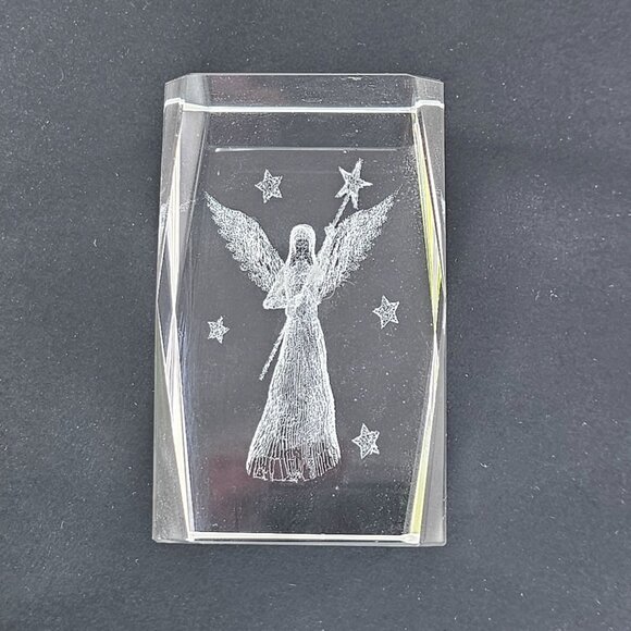 3D Laser Etched Fairy Angel Crystal Block Paperweight - Picture 1 of 8